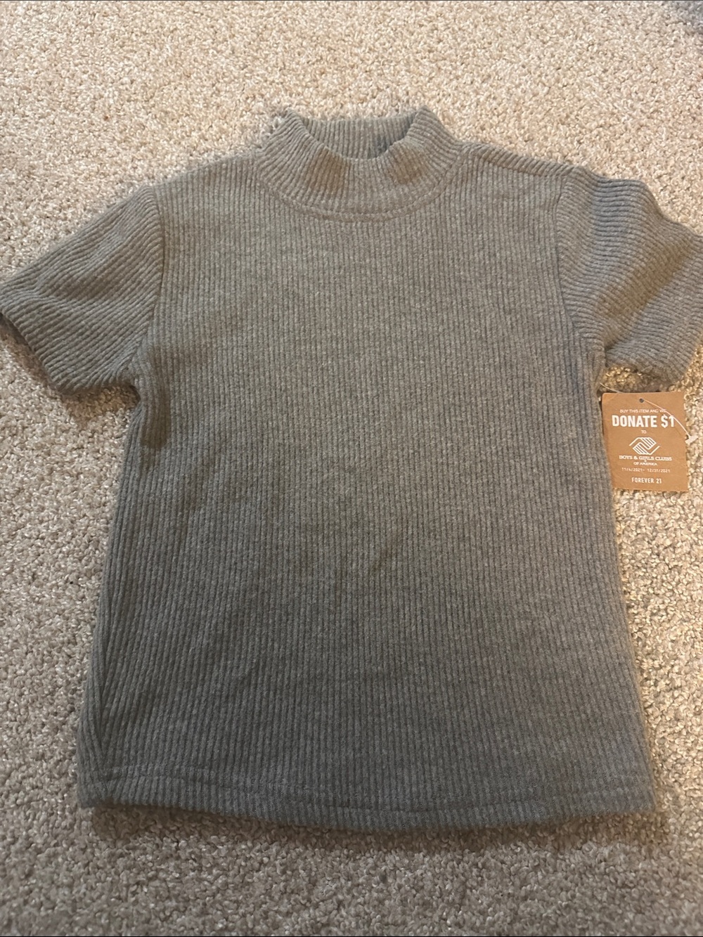 Forever 21 Ribbed Short Sleeve Mock Neck Sweater - Gray